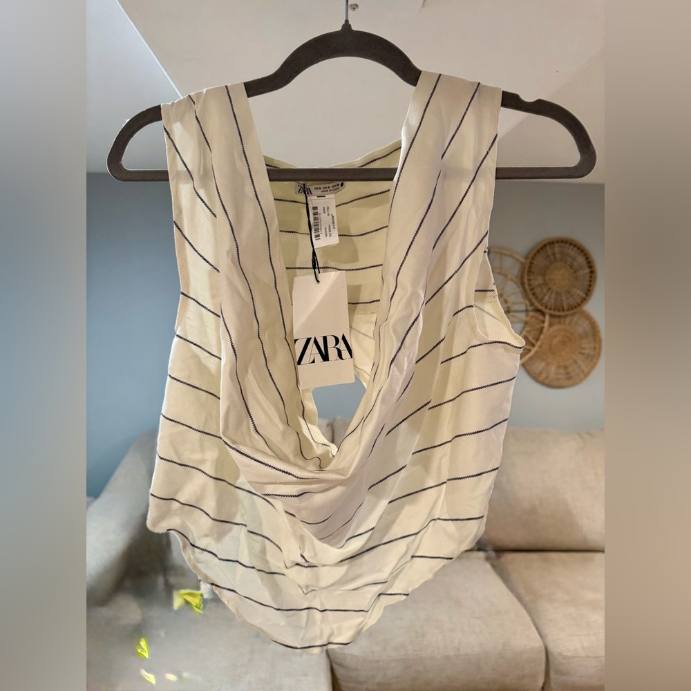 Zara Cream and Black Striped Drape Tank